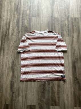 Levi's Men's Oversized Striped Crewneck T-Shirt in Brown/White